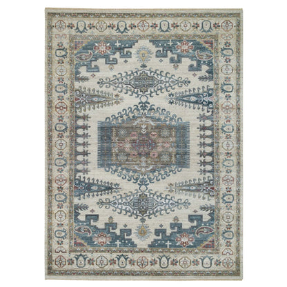 9'X12' Ivory Hand Knotted Wool Reimagined Viss Design Oriental Rug