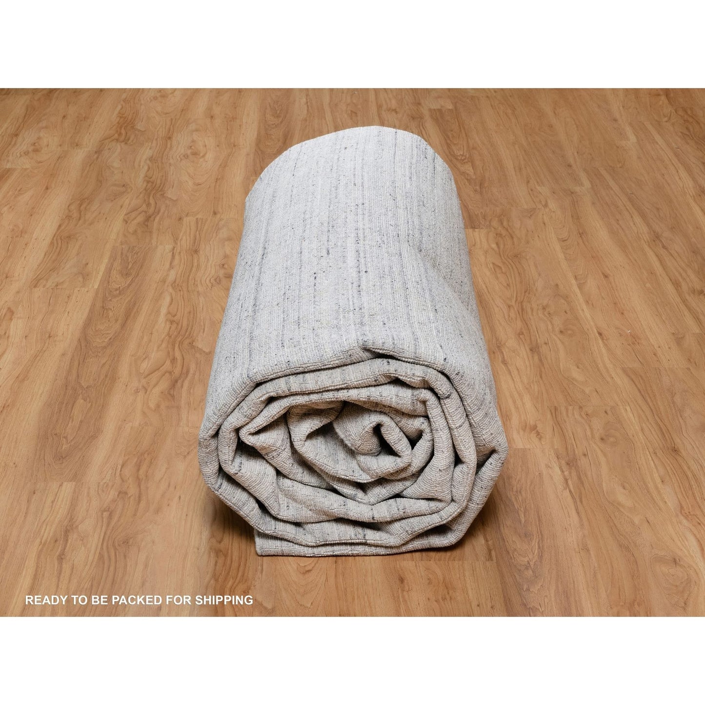 12'X18' White Plain Modern Striae Design Hand Loomed Wool Oversized Rug