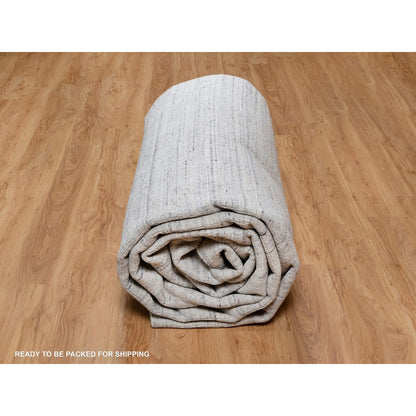 12'X18' White Plain Modern Striae Design Hand Loomed Wool Oversized Rug