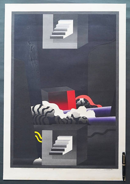 Akira Kurosaki Signed Woodblock Print Modern Art of Darkness Composition