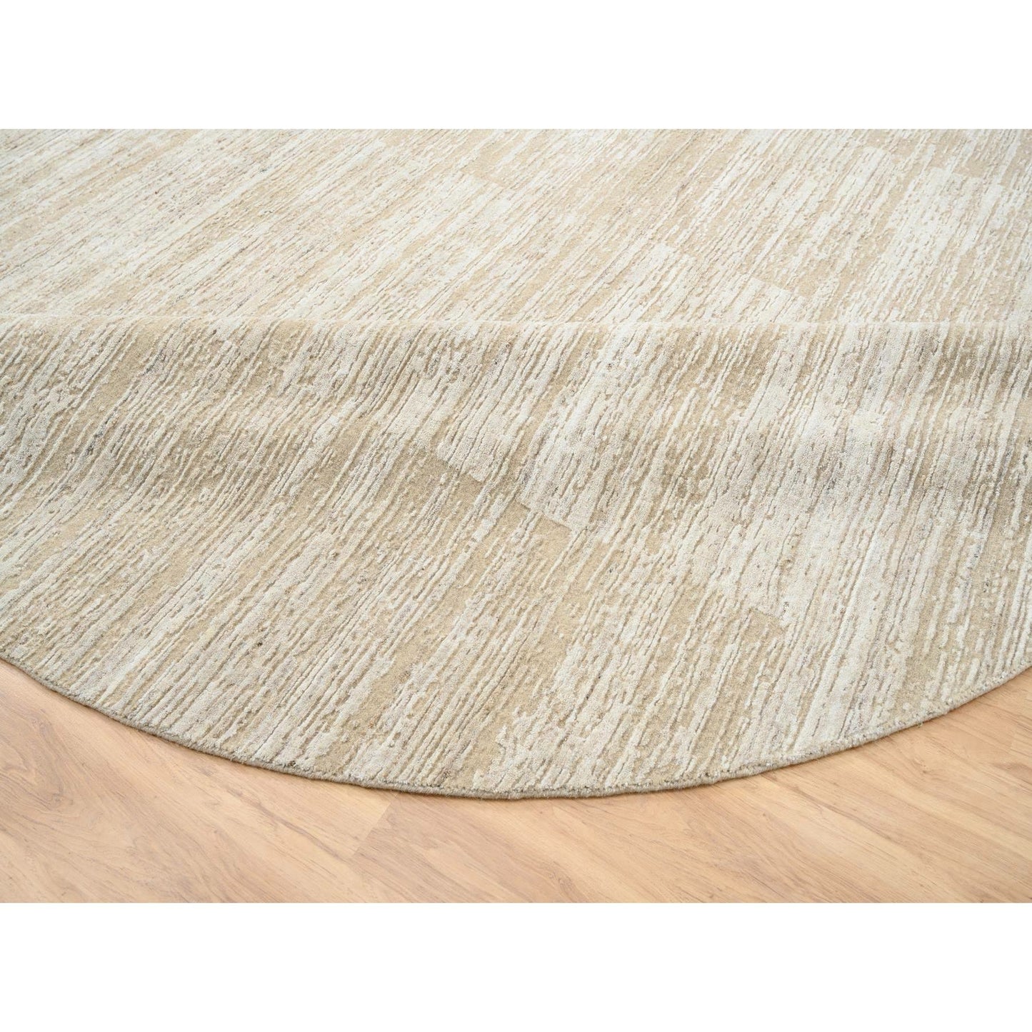 10'X10'Beige Hand Loomed Wool Modern Fine Jacquard Tone On Tone Round Rug