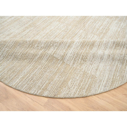 10'X10'Beige Hand Loomed Wool Modern Fine Jacquard Tone On Tone Round Rug
