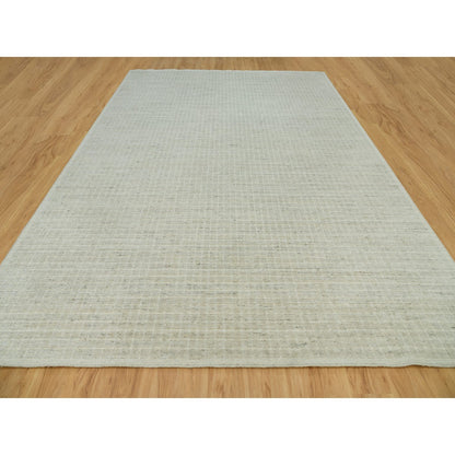 10'X13'9" Ivory Plain Decor Modern Box Design Loomed Knotted Wool Rug