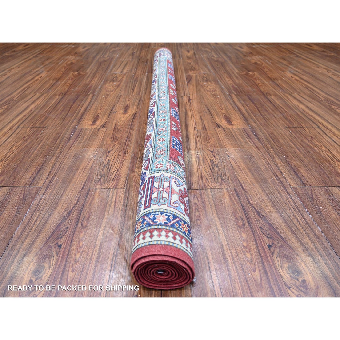 6'4"X9'4" Red Caucasian Design Wool Afghan Super Kazak Hand Knotted Rug