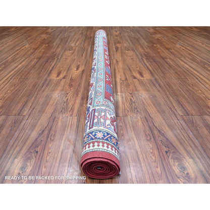 6'4"X9'4" Red Caucasian Design Wool Afghan Super Kazak Hand Knotted Rug