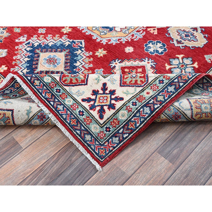 5'10"X8'8" Red Kazak With Geometric Medallions Design Wool Hand Knotted Rug