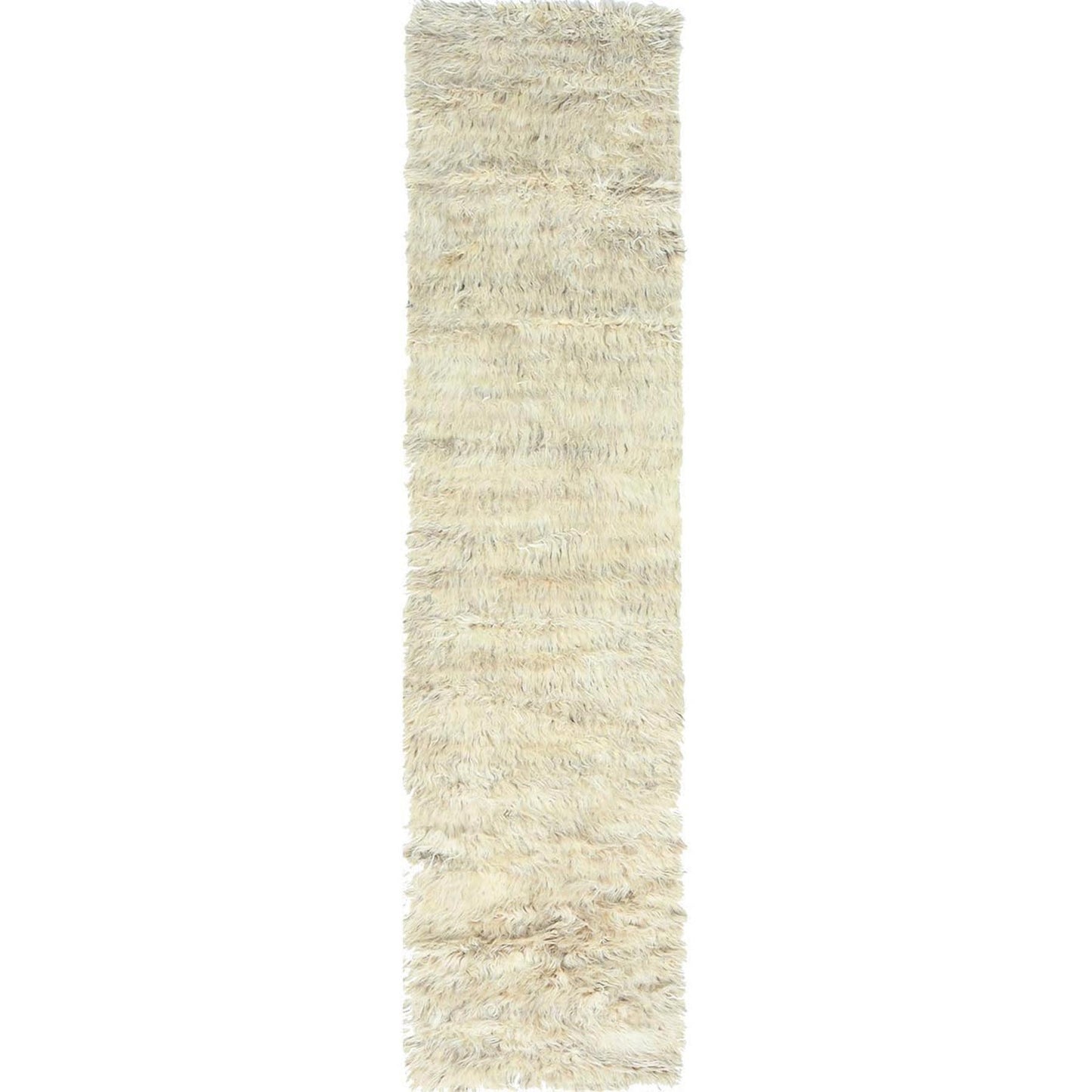 2'7"X10'1" Beige Shaggy Moroccan Natural Wool Hand Knotted Runner Rug