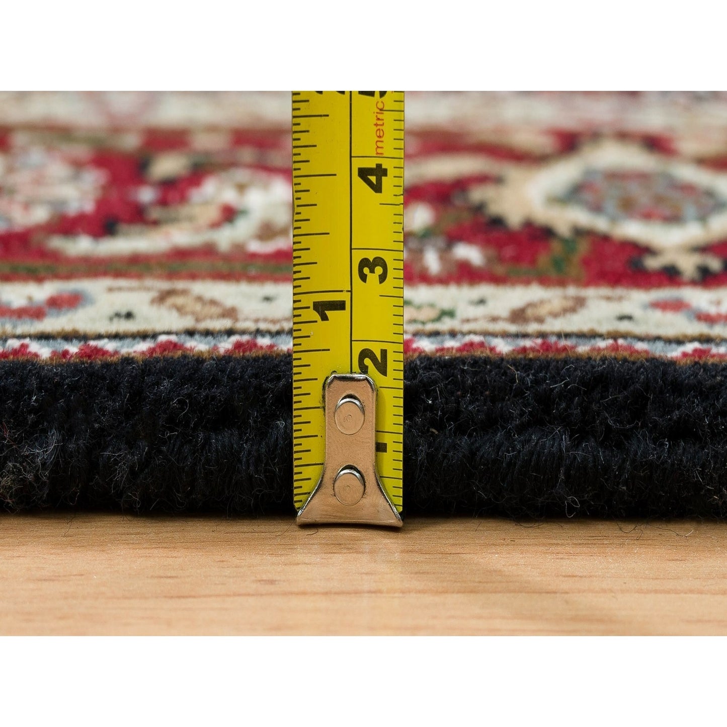 4'1"X6' Rich Black Tebraz Mahi Design 175 Kpsi Hand Knotted Wool Rug