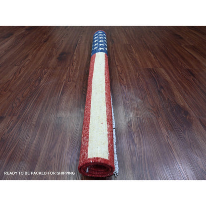 2'6"X4' Red Wall Hanging American Flag Hand Knotted All Wool Peshawar Rug