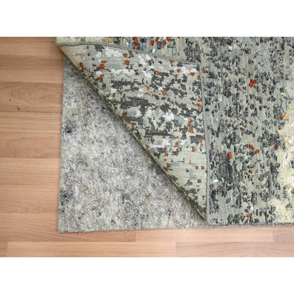 2'7"X12'1" Gray With Rust Abstract Design Wool Hand Knotted Runner Rug