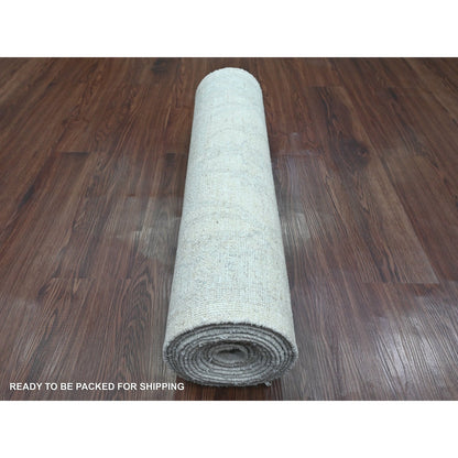 2'8"X15' White Hand Knotted Stone Washed Peshawar Pure Wool Runner Rug