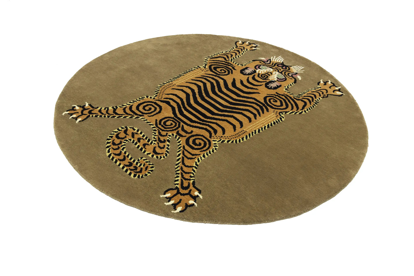 Nepali Round Oriental Rug Tribal Pictorial Style