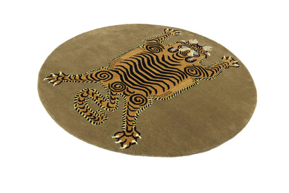 Nepali Round Oriental Rug Tribal Pictorial Style