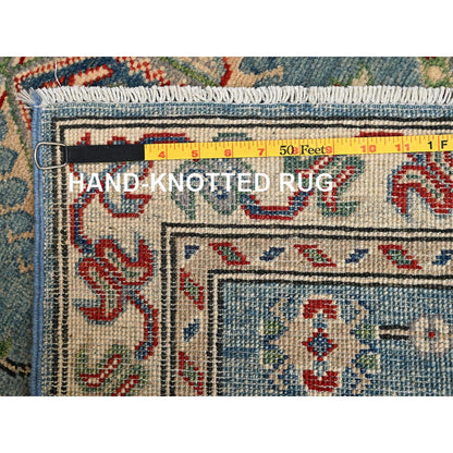 2'9"X12'9" Blue Kazak With Geometric Design Rug Hand Knotted Wool Runner