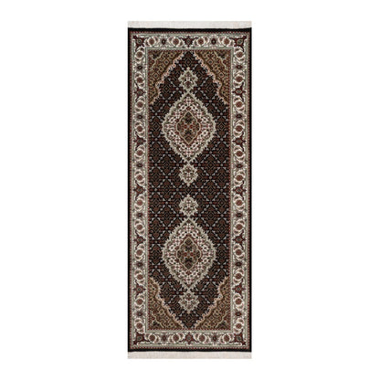Runner 2'7"x6'9" Black Hand Knotted Rug Tebraz Mahi Medallion Design Wool