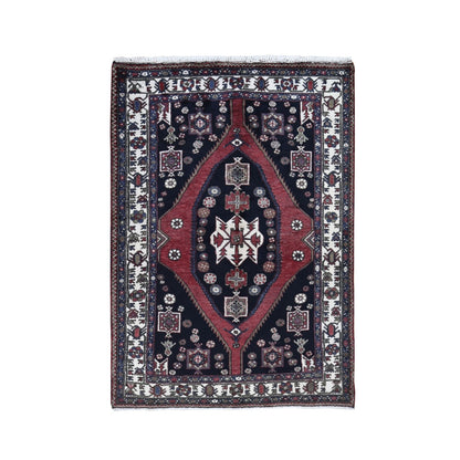 4'6"X6'6" Navy New Farsian Moozligoon Pure Wool Hand Knotted Oriental Rug
