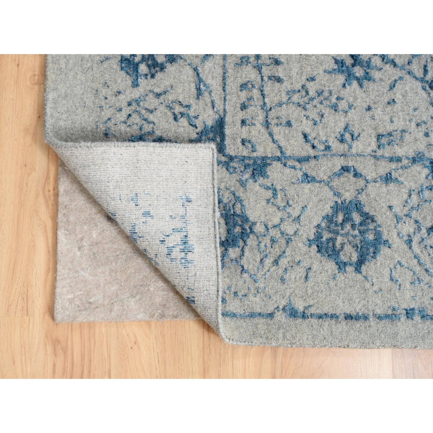 10'X10' Gray Fine Jacquard Wool And Silk Hand Loomed Square Rug