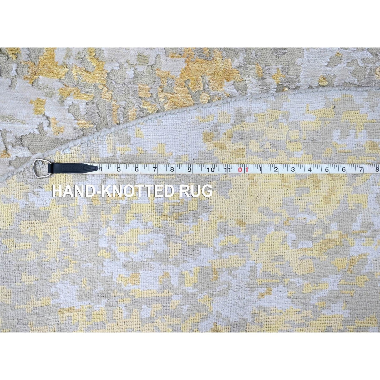 7'9'X7'9" Gold Abstract Design Wool And Silk Hand Knotted Round Rug