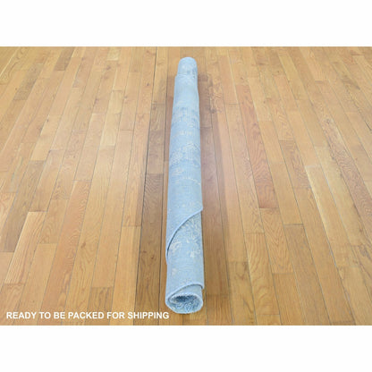 6'X6' Blue Hand Knotted Wool And Pure Silk Jewellery Design Round Rug