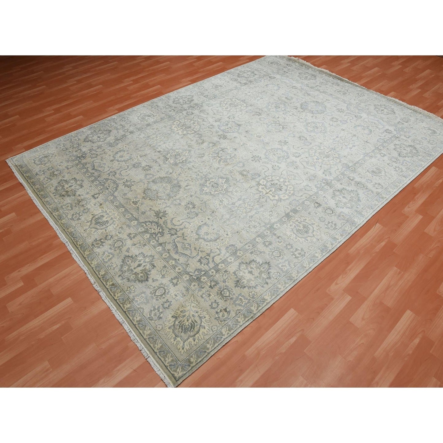 8'6"X12' Oushak Design With Touches Of Gold Pure Silk Hand Knotted Rug