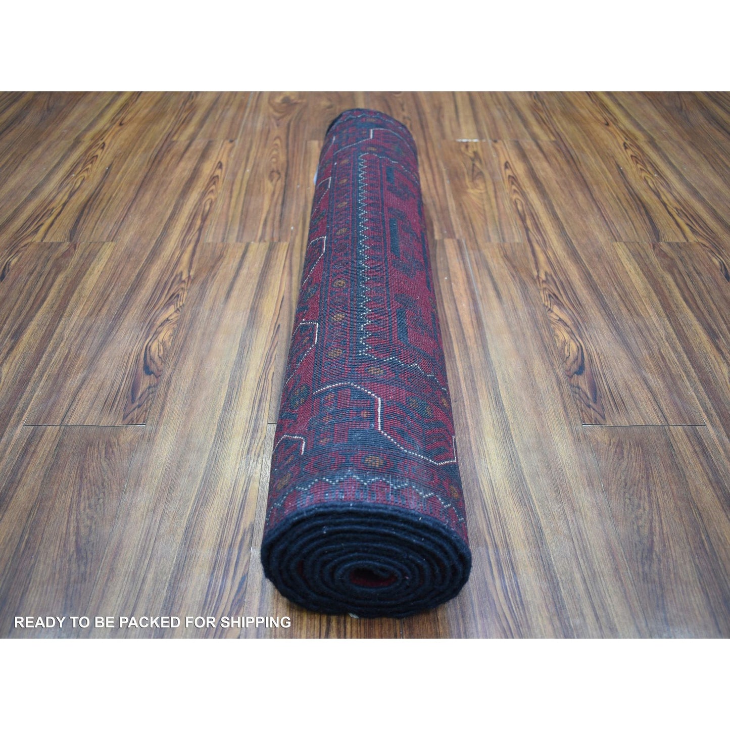 3'X9'6" Red Afghan Khamyab Shiny Wool Hand Knotted Wide Runner Rug