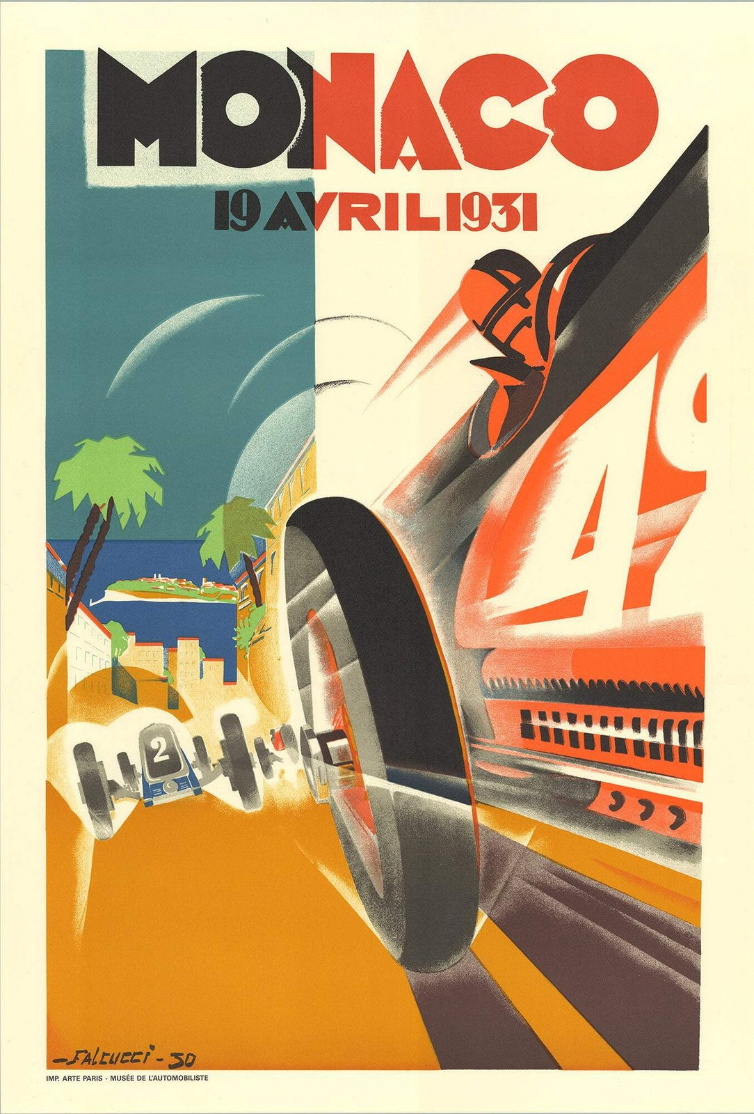 ROBERT FALCUCCI Monaco Grand Prix 1931 39.5" x 26.75" Lithograph 1983 Vintage Mu