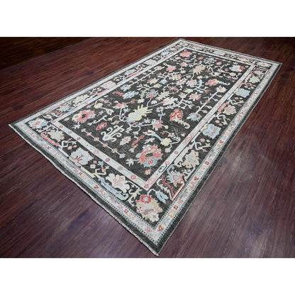 7'X12'3" Black Afghan Angora Oushak Hand Knotted 100% Wool Runner Rug