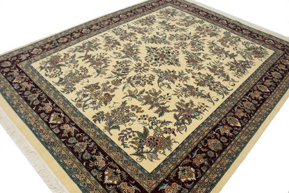 Classic Beige Floral Design Hand-Knotted Oriental