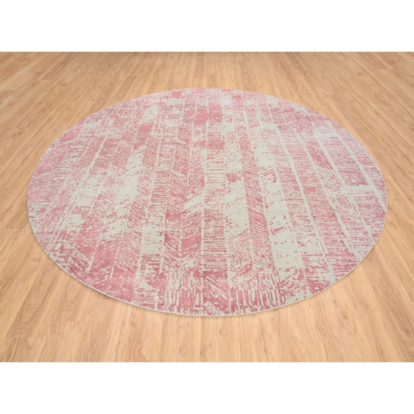 10'X10' Rose Pink Wool And Art Silk Jacquard Hand Loomed Round Rug