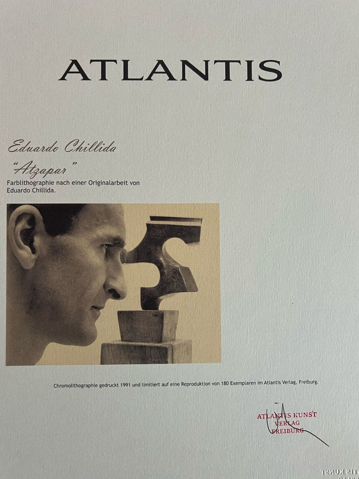 Eduardo Chillida Lithograph Coa Signed Numbered By Hand In 180Ex