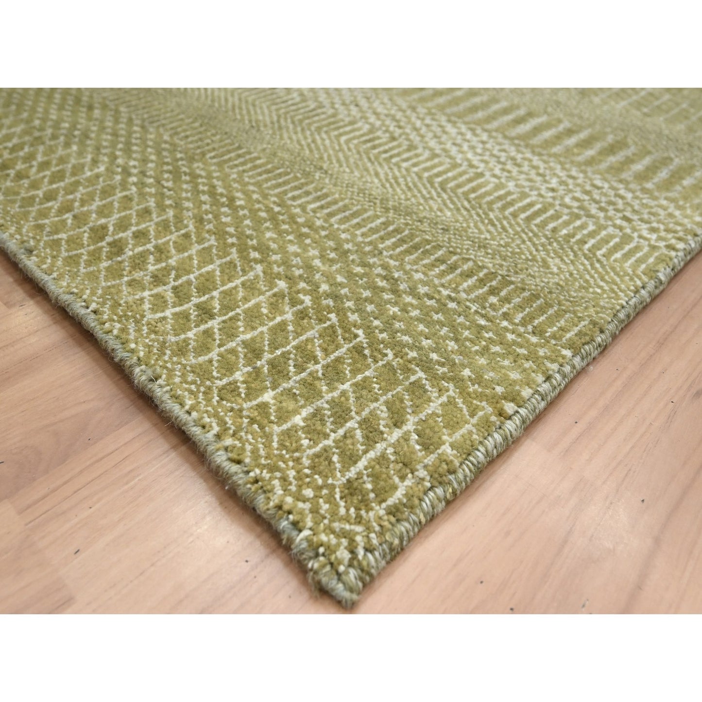 6'X8'9" Shades Of Brown Modern Grass Design Hand Knotted Wool & Silk Rug