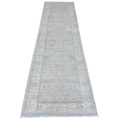 2'8"X10' Gray Heris All Over Design Pure Wool Hand Knotted Runner Rug
