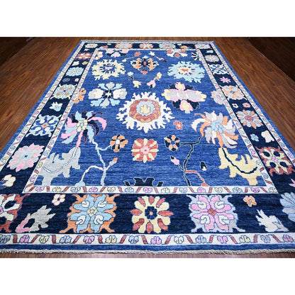 10'X13'9" Blue Hand Knotted Afghan Angora Oushak Extra Soft Wool Rug