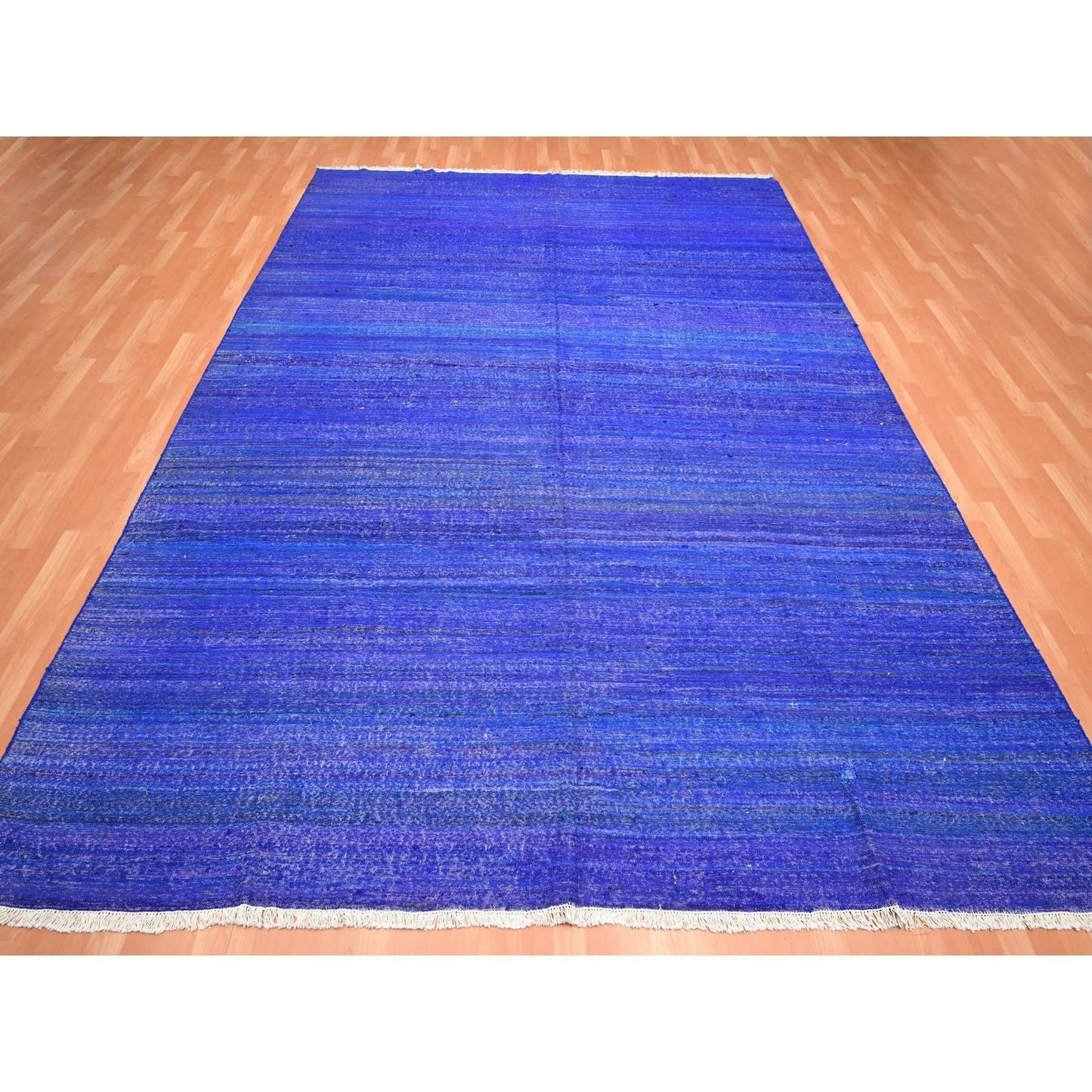 9'2"X11'8" Admiral Blue Sari Silk Flat Weave Kilim Hand Woven Rug
