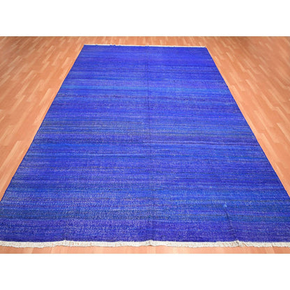 9'2"X11'8" Admiral Blue Sari Silk Flat Weave Kilim Hand Woven Rug