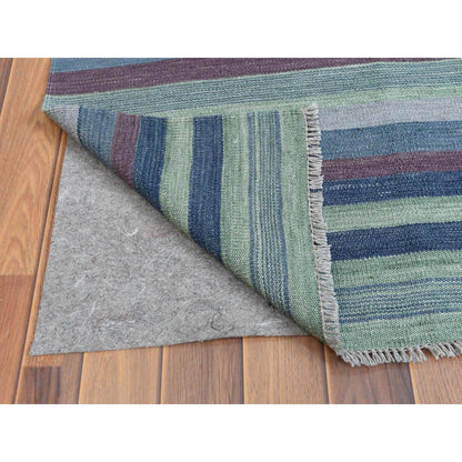 10'4"X14'2" Flat Weave Kilim Stripe Design Wool Hand Woven Over Size Rug