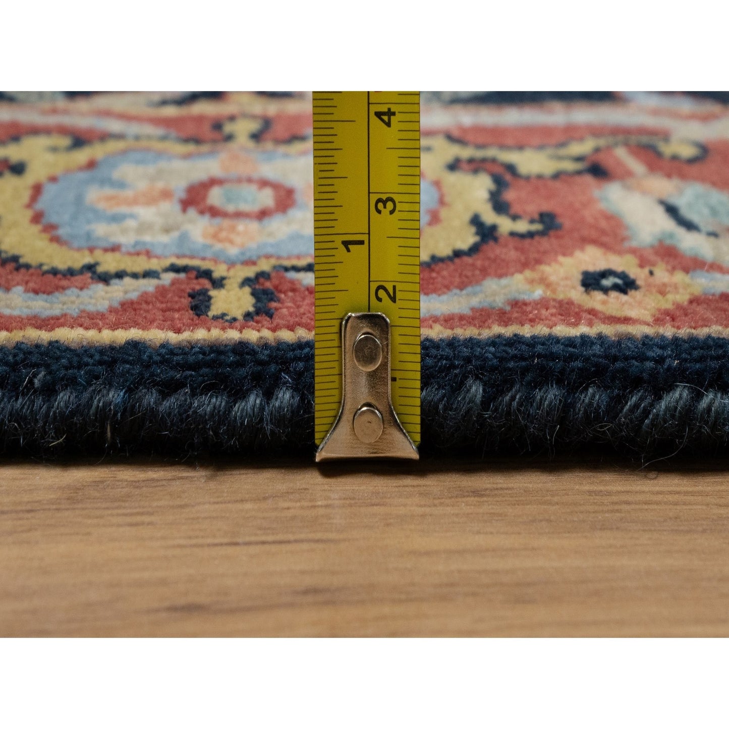 3'3"X5'3" Midnight Blue Antiqued Heris Re-Creation Hand Knotted Wool Rug