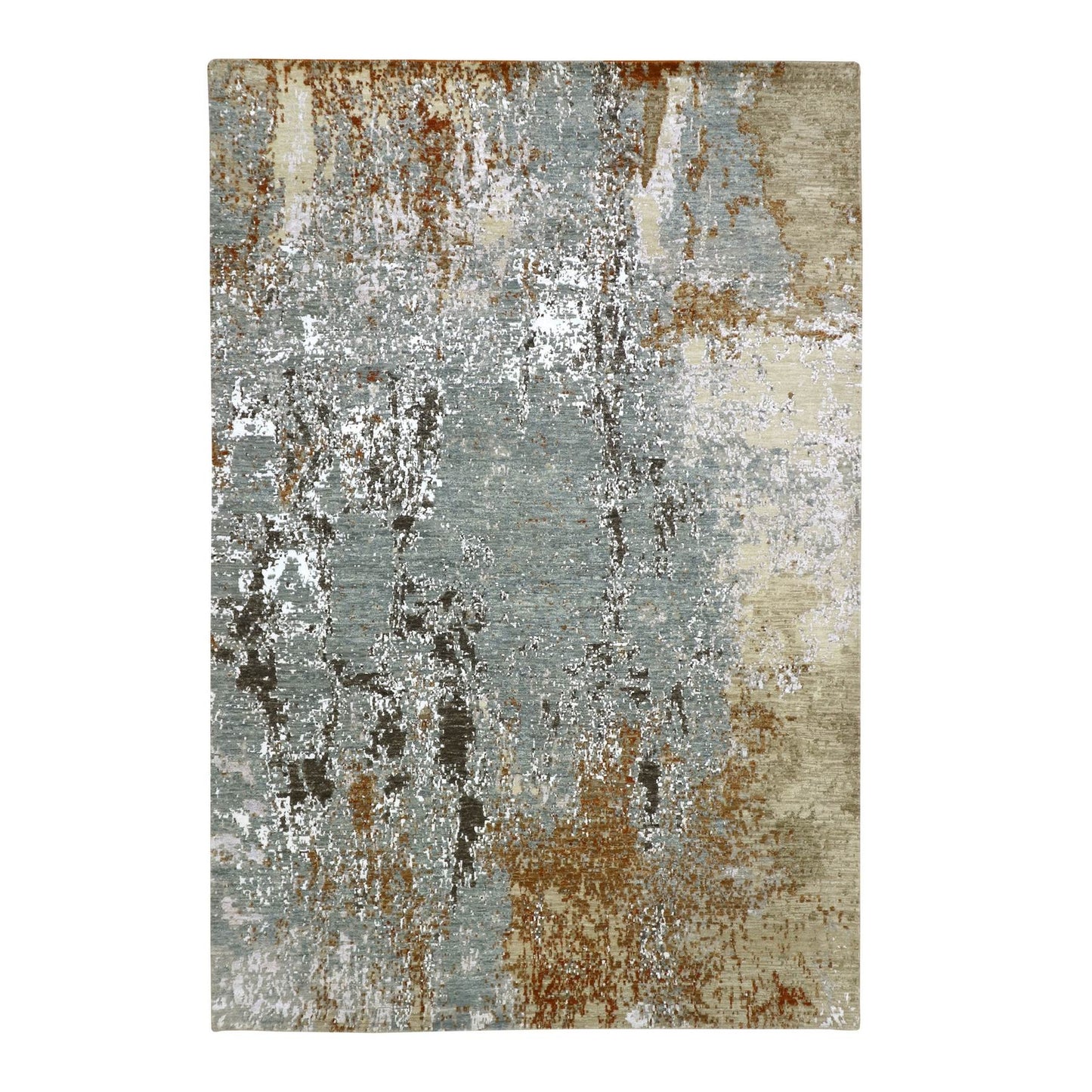 6'1"X9'1" Gray-Brown Abstract Design Pure Wool Hand Knotted Oriental Rug