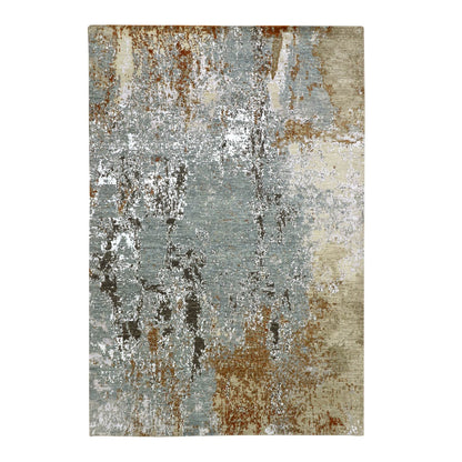 6'1"X9'1" Gray-Brown Abstract Design Pure Wool Hand Knotted Oriental Rug