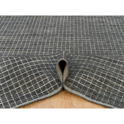 8'X9'10" Davy Gray Modern Wool Box Design Plain Loomed Knotted Rug