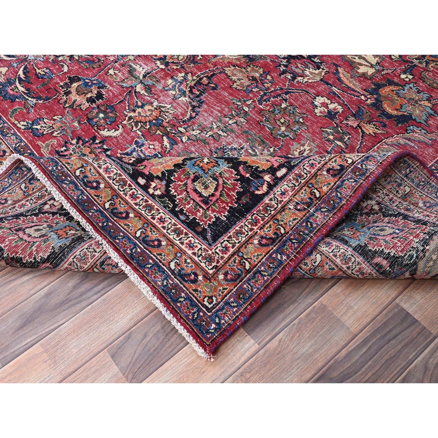 Rug 10'x12'7" Red and Worn Zoroastrian Wool Hand Knotted