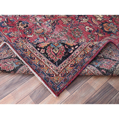 Rug 10'x12'7" Red and Worn Zoroastrian Wool Hand Knotted