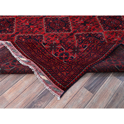 9'9"X13'1" Red Afghan Khamyab Geometric Design Soft Wool Hand Knotted Rug