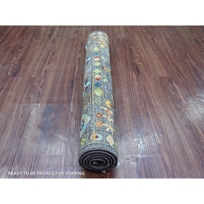 2'9"x4' Gray Hand Knotted Afghan Sultani Pure Wool Sample Mat Rug