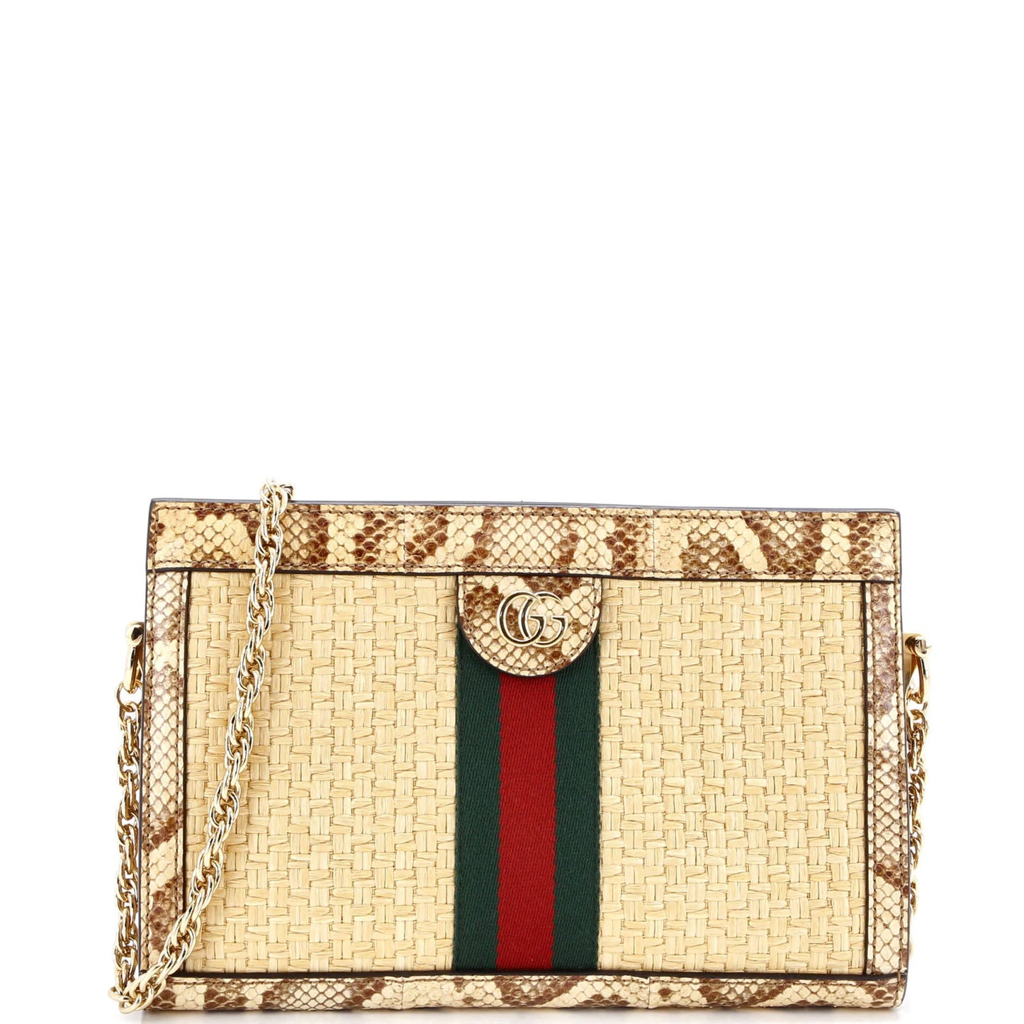 Gucci Ophidia Chain Shoulder Bag Raffia With Snakeskin Small
