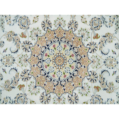 6'1"X9'1" White Hand Knotted Nain Design 250 Kpsi Natural Wool Rug