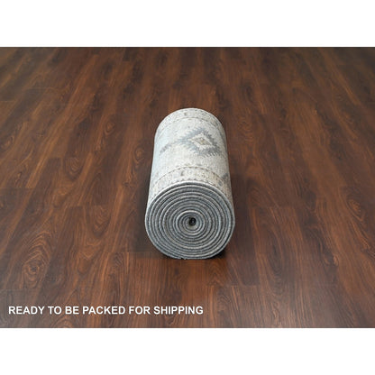 2'8"X23'10" Gray Hand Knotted Village Inspired Geometric Xl Runner Rug