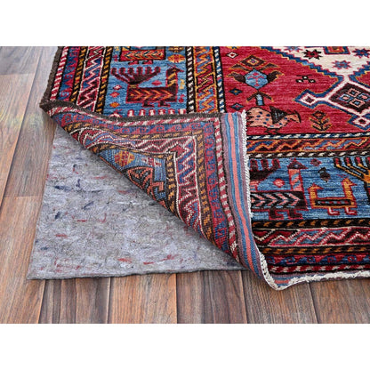 6'X7'8" Ivory Afghan Caucasian Design Revival Soft Wool Hand Knotted Rug