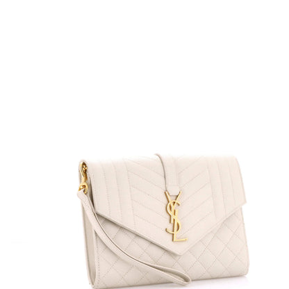 Saint Laurent Classic Monogram Envelope Wristlet Clutch Mixed Matelasse Leather