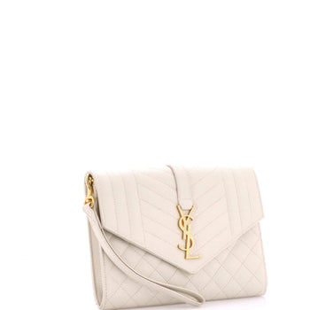 Saint Laurent Classic Monogram Envelope Wristlet Clutch Mixed Matelasse Leather